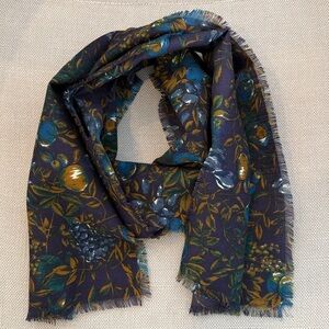 VINTAGE Liberty Wool Scarf handmade FRUIT
AUTUMNAL tones TEAL GOLD GREEN GRAPE